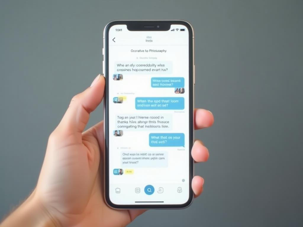 AI-powered Socratic dialogue interface on iPhone showing philosophical conversation